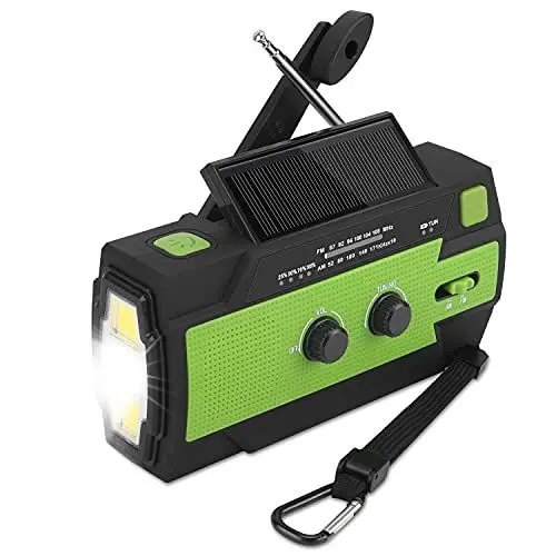 Produktbild: UNIQUEBELLA Solar Radio, Tragbare Notfall Kurbelradio AM/FM 4000mAh Wiederaufladbare Dynamo Baustellenradio Wasserdicht LED Lampe Powerbank Grün