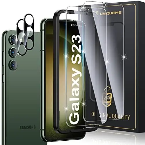 Produktbild: UniqueMe 4 Stück Schutzfolie für Samsung Galaxy S23 Panzer Schutz Glas, 2 Stück Schutzglas und 2 Stück Kameraschutz, 9H Härte Panzerfolie Folie Displayschutz, HD-Klar