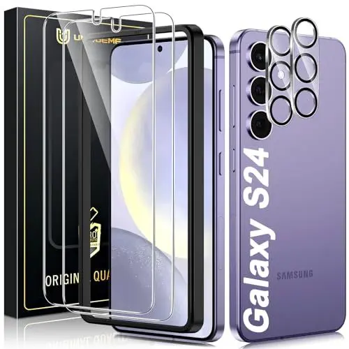 Produktbild: UniqueMe 4 Stück Schutzfolie für Samsung Galaxy S24 Panzer Schutz Glas, 2 Stück Schutzglas und 2 Stück Kameraschutz, 9H Härte Panzerfolie Folie Displayschutz, HD-Klar