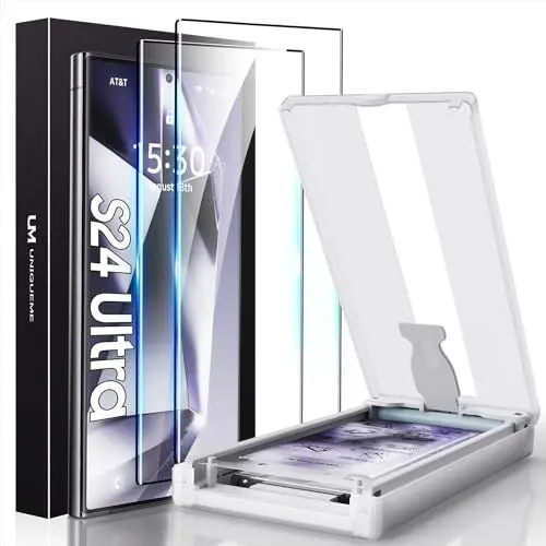 Produktbild: UniqueMe Folie für Samsung Galaxy S24 Ultra Schutzfolie, 2 Stück 7H PET für Samsung S24 Ultra Displayschutz, Fingerabdruck-ID Unterstützen, 3D-Vollabdeckung, Blasenfest Installation