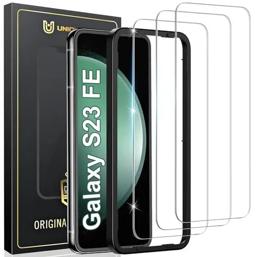 Produktbild: UniqueMe Schutzfolie für Samsung Galaxy S23 FE Panzer Schutz Glas, 3 Stück für Samsung Galaxy S23 FE Schutzglas, 9H Härte, HD-Klar, Anti-Kratzer