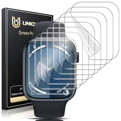 Produktbild: UniqueMe für Apple Watch Series 9/8/7 41mm Schutzfolie - 8 Stück, Flexible TPU, für iwatch 41mm Displayschutz, Blasenfreie, Weich HD Klar Displayfolie, Volle Abdeckung, Anti-Staub