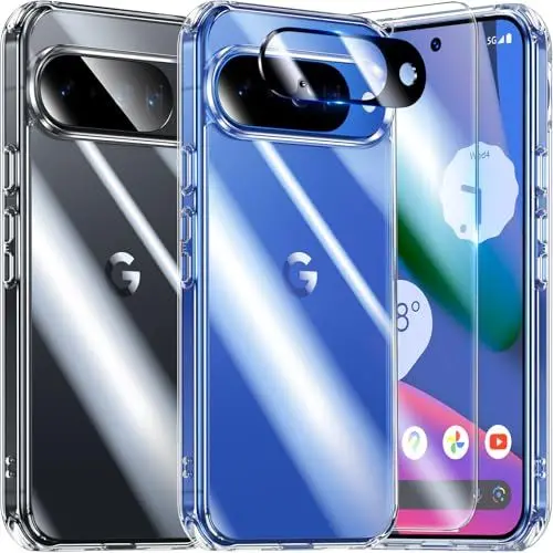 Produktbild: UniqueMe für Google Pixel 10 Hülle - Handyhülle für Google Pixel 10 Case, 5 in 1 Set Rundumschutz Schutzhülle Cover,1 Handyhülle & 2 Schutzfolie & 2 Kameraschutz - Transparent