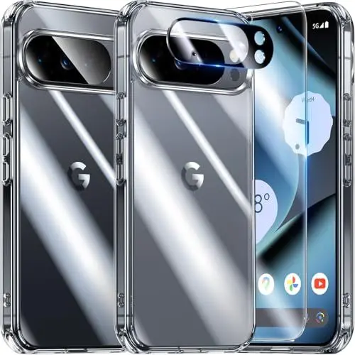 Produktbild: UniqueMe für Google Pixel 10 Pro Hülle - Handyhülle für Google Pixel 10 Pro Case, 5 in 1 Set Rundumschutz Schutzhülle Cover,1 Handyhülle & 2 Schutzfolie & 2 Kameraschutz - Transparent