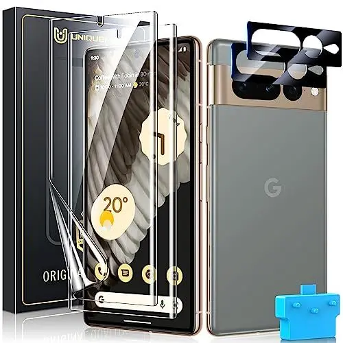 Produktbild: UniqueMe für Google Pixel 7 Pro Schutzfolie, 2 Stück Folie und 2 Stück Kameraschutz,Premium Schutz für Pixel 7 Pro Displayschutz,Fingerabdruck-ID Unterstützen
