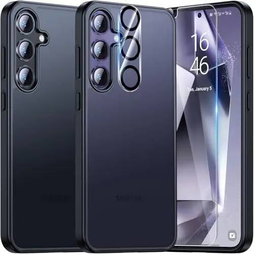 Produktbild: UniqueMe für Samsung Galaxy S24 Hülle, 5-in-1-Set Handyhülle für Samsung S24 Case Rundumschutz Schutzhülle Cover,1 Handyhülle & 2 Schutzfolie & 2 Kameraschutz - Schwarz