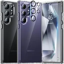 Produktbild: UniqueMe für Samsung Galaxy S24 Ultra Hülle, 5-in-1-Set Handyhülle für Samsung S24 Ultra Case Rundumschutz Schutzhülle Cover,1 Handyhülle & 2 Schutzfolie & 2 Kameraschutz - Transparent