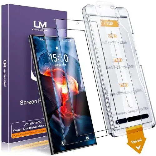 Produktbild: UniqueMe für Samsung Galaxy S24 Ultra für Panzerglas, 9H Bruchsicher Militärniveau, Automatische Staubentfernung, für Samsung Galaxy S24 Ultra Schutzfolie, Volle Deckung - 2 Stück