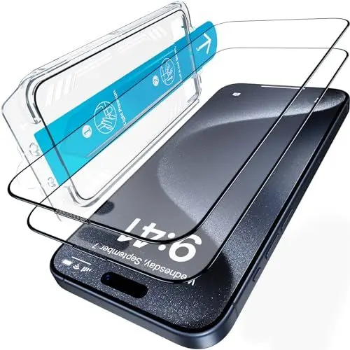 Produktbild: UniqueMe für iPhone 15 Pro für Panzerglas, Automatische Staubentfernung, Schutzfolie Schutzglas Vollständige Abdeckung Blasenfrei Matt Schutzfolie für iPhone 15 Pro Displayschutz, 2 Stück