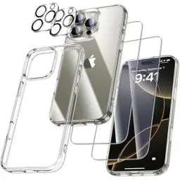 Produktbild: UniqueMe für iPhone 16 Pro Hülle - Handyhülle für iPhone 16 Pro Case, 5 in 1 Set Rundumschutz Schutzhülle Cover,1 Handyhülle & 2 Schutzfolie & 2 Kameraschutz - Transparent