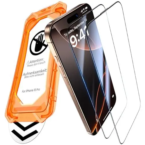 Produktbild: UniqueMe für iPhone 16 Pro für Panzerglas - (Full Screen Displayschutz) Schutzfolie für iPhone 16 Pro Schutzglas,Auto Installation,2 Stück