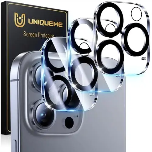 Produktbild: UniqueMe für iPhone 16 Pro/iPhone 16 Pro Max Kameraschutz - (Kratzfest, Stabil) Ultra-Klar 9H Härte Kameraschutz für iPhone 16 Pro Max/iPhone 16 Pro Kamera Schutz (3 Stück) - HD Transparent
