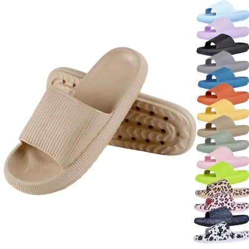 Produktbild: Unisex Bathing Slippers for Women Men Summer Non-Slip Bath Slippers Women's Cosy Slides, Cloud Shoes Women's Thick Slippers, Summer Mules, Flip Flops, Slippers for Indoor and Outdoor Use(Khaki,42)