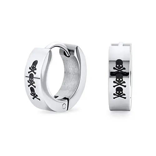 Produktbild: Unisex Biker Schmuck Kleine Halloween Schädel Creolen Kpop Umarmende Ohrringe Für Männer Frauen Teenager Silberfarbener Edelstahl