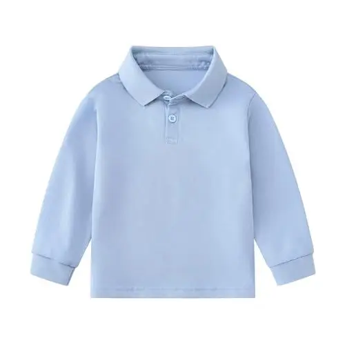 Produktbild: Unisex Kinder Poloshirt Jungen Mädchen Einfarbig Langarm Poloshirts mit Knopfleiste&Polokragen Basic Polo T-Shirt Casual Tops Fashion Klassisch Oberteile Schuluniform Langarmshirt Golf Polo Pullover