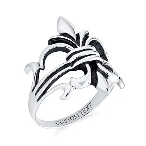 Produktbild: Unisex Oxidiertes .925Er Sterlingsilber Antiker Stil Religiöser Fleur De Lis Siegelring Freimaurersymbol Individuell Graviert