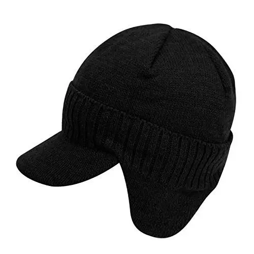 Produktbild: Unisex Schirmmütze mit ohrenschützer gefüttertes Basecap Herren Winter Dicke Mütze Kappen Golf cap Fliegermütze Wintermütze Windschutz Baseballcap mit Schirm und Ohrenklappen (Schwarz-gestrickt)