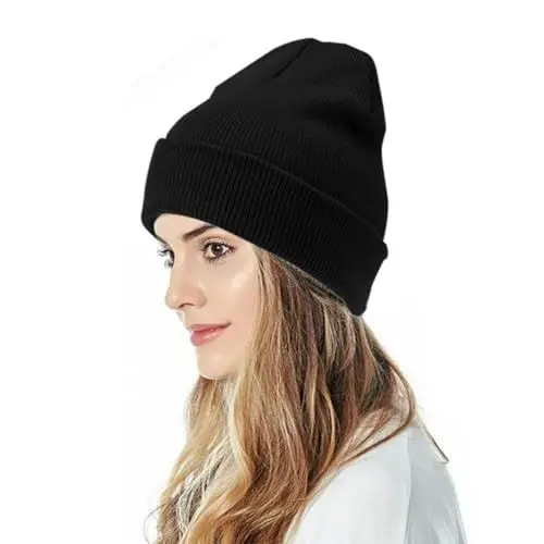 Produktbild: Unisex Strickmütze und Winter Paar einfache Pullovermütze Baskenmütze Dunkelblau (Black, One Size)