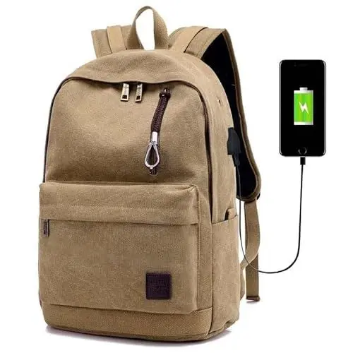 Produktbild: Unisex-Rucksack mit großem Stauraum, Laptopfach, 2 äußeren Taschen mit Reißverschluss, 2 seitlichen Wasserflaschenfächern und 1 Innenfach mit Reißverschluss (khaki)