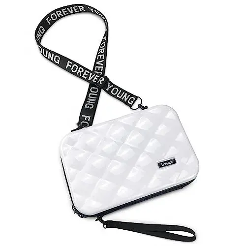 Produktbild: unisoul Handy Umhängetasche - Mode Damen Schultertasche Klein Geldbörse Crossbody Handtasche - Hart ABS+pc Kofferform mit Verstellbar Abnehmbar Schultergurt (Rhombus-Weiß, 8 Zoll)