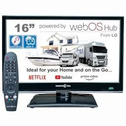 Produktbild: Unispectra® 16“ Smart TV (webOS) Full HD 230V 24V Triple Tuner: Sat, Antenne, Kabel TV, 3xHDMI, 2xUSB, Magic Remote. 12V Fernseher für Wohnmobile, Wohnwagen, LKWs, Lieferwagen, Boote