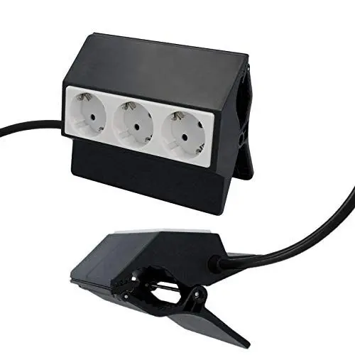 Produktbild: UNITEC 30893 Klemmsteckdose inkl. Zuleitung und Netzstecker | 3 Steckdosen | Klemmhalterung | Befestigungsclip | zweifarbig