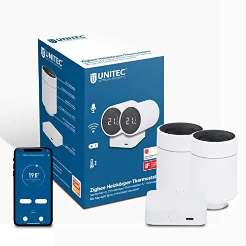 Produktbild: UNITEC Smart Heizkörper-Thermostat Starter Set 2+1 mit LCD Display, kompatibel mit Amazon Alexa und Hey Google