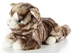 Produktbild: Uni-Toys - Hauskatze grau-getigert, liegend - 25 cm (Länge) - Plüsch-Katze - Plüschtier, Kuscheltier