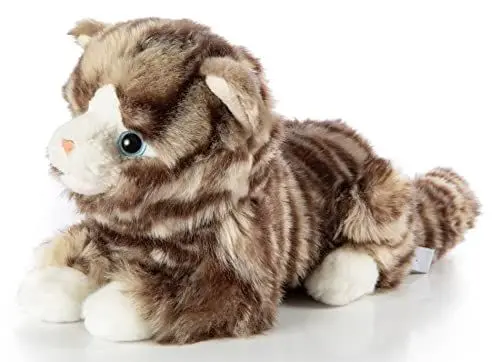 Produktbild: Uni-Toys - Hauskatze grau-getigert, liegend - 25 cm (Länge) - Plüsch-Katze - Plüschtier, Kuscheltier