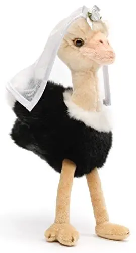 Produktbild: Uni-Toys - Strauß mit Braut-Schleier - 28 cm (Höhe) - Plüsch-Vogel, Brautstrauß - Plüschtier, Kuscheltier, Weiß