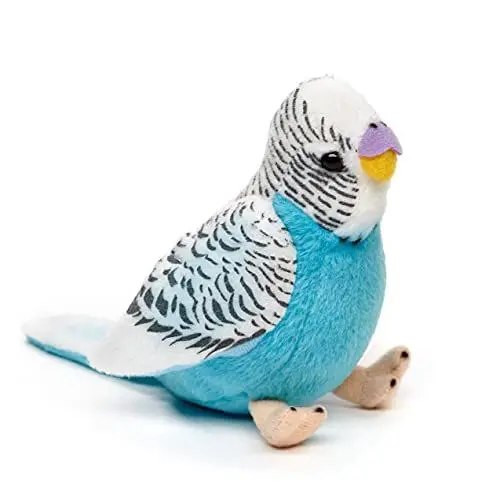 Produktbild: Uni-Toys - Wellensittich (blau) mit zwitschernder Stimme - 12 cm (Höhe) - Plüsch-Vogel - Plüschtier, Kuscheltier