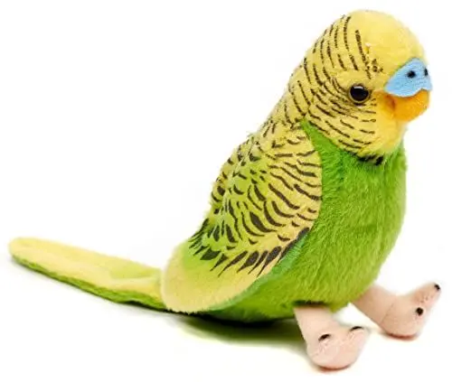 Produktbild: Uni-Toys - Wellensittich (grün) mit zwitschernder Stimme - 12 cm (Höhe) - Plüsch-Vogel - Plüschtier, Kuscheltier