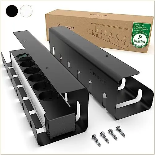 Produktbild: UNITURE® Kabelkanal Schreibtisch (DEKRA Zertifiziert) - 2er Set Kabelmanagement - 2x40cm Kabelhalter - Kabelführung - Cable Management Under Desk - Schwarz