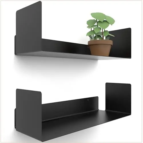 Produktbild: UNITURE® - 2er Set - Wandregal schwarz - Moderne Regal Wand Design - 2x42 cm Bücherregal schwebend, Bilderleiste schwarz - Wandregal
