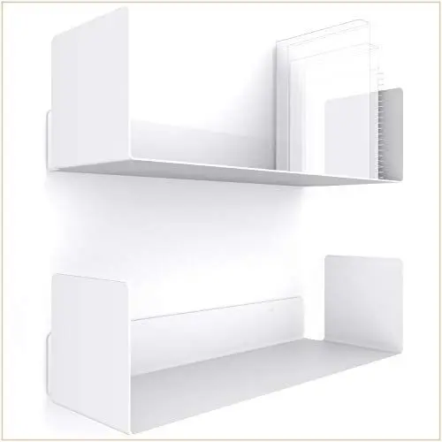 Produktbild: UNITURE® - 2er Set - Wandregal weiß - Moderne Regal Wand Design - 2x42 cm Bücherregal schwebend, Bilderleiste weiß - Wandregal, Regal weiß, Regalbrett weiß, wandregal weiß