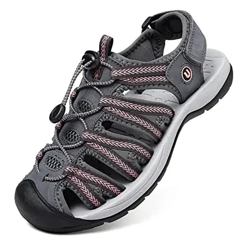 Produktbild: Unitysow Sportsandalen Damen Trekking Sandalen Outdoorsandalen Geschlossene Sandalen Orthopädische Wandersandalen Sommer Bequem Strand Sandalen,Grau Rosa,Gr.40
