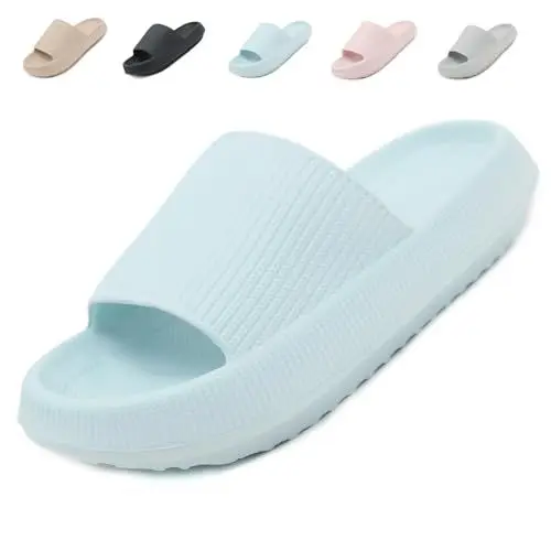 Produktbild: Uniuni Badelatschen Damen Cozislides Original Slippers Wolken Schuhe Cloudyzz Schlappen Weiche Eva Hausschuhe Dicke Sohle rutschfeste Dusch Badeschuhe Sommer Leichte Cozy Slides Blau 36/37