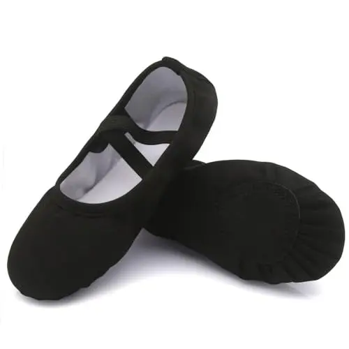 Produktbild: Uniuni Ballettschuhe Mädchen Ballettschläppchen Kinder Ballett Schläppchen Leinen Tanzschuhe Geteilte Ledersohle Schwarz 39