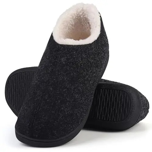 Produktbild: Uniuni Hausschuhe Herren Winter Warme Pantoffeln Memory Foam Rutschfeste Plüsch Hüttenschuhe Damen Bequeme Weiche Kunstpelz Winterschuhe für Indoor Outdoor Schwarz 44/45