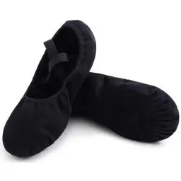 Produktbild: Uniuni Leinen Ballettschuhe Mädchen Ballettschläppchen Damen Geteilte Ledersohle Ballerina Schläppchen Tanzschuhe Kinder Ballett Schuhe Elastische Gymnastikschuhe Weiche Tanzschläppchen Schwarz 38