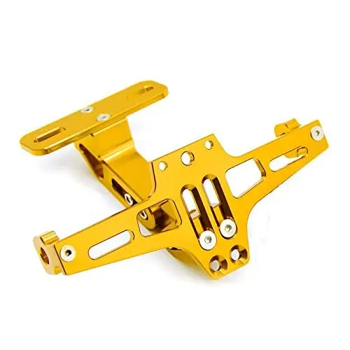 Produktbild: MZ-STORE Universal CNC Aluminium Motorrad Hintere Kennzeichenhalter Nummernschildhalter mit Rücklicht für Z650 Z750 Z800 Z1000 Z900 Z300 Z250 (Gold)