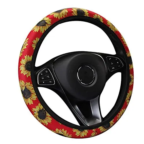 Produktbild: Universal Lenkradbezug,MoreChioce Auto Lenkradhülle Anti-Rutsch-Lenkrad Abdeckung Blumenmuster Lenkradschutz Univesal Steering Lenkradschoner Auto Innenraum Zubehör 37cm-39cm für Damen Herren,Rot