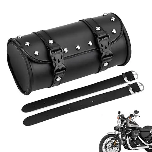 Produktbild: Universal Motorrad Satteltasche, Wasserdichte Satteltaschen Motorrad, mit 2 Befestigungsgurten, Runde Sattel Taschen, Motorrad Satteltaschen für Meisten Motorräder und Geländefahrzeuge (Schwarz)