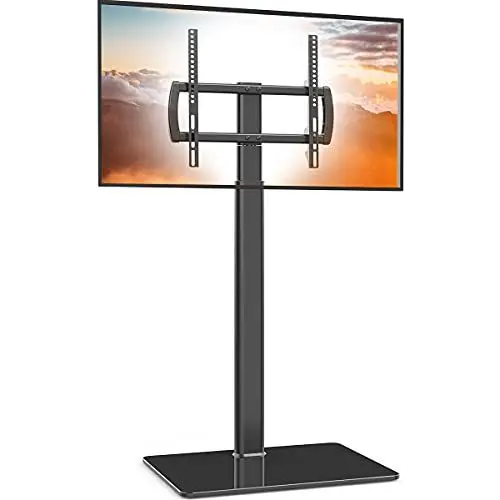 Produktbild: Universal Stand-TV-Ständer mit Standfuß 80 Grad schwenkbar, höhenverstellbar, platzsparendes Design für 27 bis 55 Zoll LCD, LED OLED TVs, ideal für Ecken und Schlafzimmer HT1002B