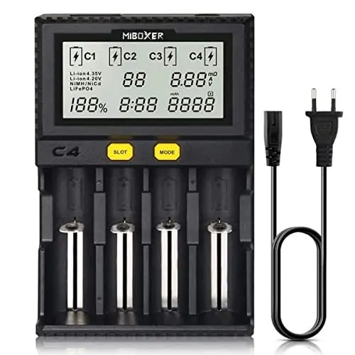 Produktbild: Universal akku Ladegerät, 18650 Baterieaufladegerät mit 4 Schacht, LCD-Display Batterien Ladegerät für Li-Ion LiFePO4 NI-MH NI-Cd AA AAA C 18350 18500 18700 20700 21700 26650 RCR123.