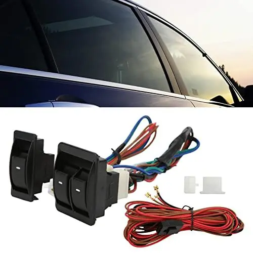 Produktbild: Universal-Auto-Fensterheberschalter, Einfach zu Installierendes Regler-Set, 12-V-Universal-Fensterheber-Schalter-Set, Grüne Lichtanzeige für 2-Türer-Typ