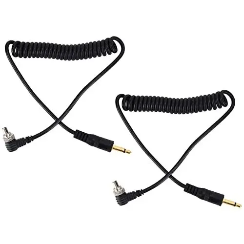 Produktbild: Akozon 2 Stück Blitz PC Sync Kabel Blitzkabel Universal Synchronkabel Verbindungskabel 3,5mm auf Stecker Flash PC Sync Kabel Aufgerolltes Kabel mit Schraubverschluss für Digitalkameras