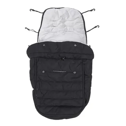 Produktbild: Universeller Kinderwagen-Fußsack, Verstellbarer Spannverschluss, Winddicht, Warm, Gemütlich, für Kinderwagen mit T-Griff (Schwarz)