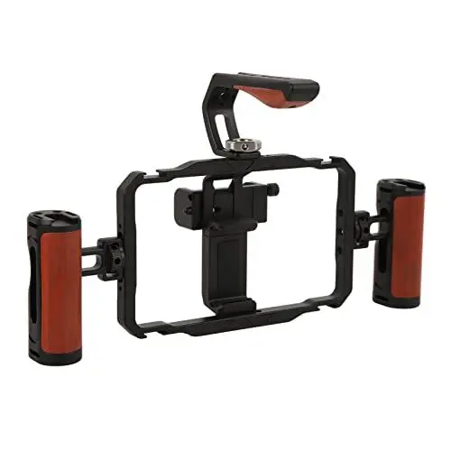 Produktbild: Universelles Telefon-Video-Rig-Kit, Abnehmbarer Aluminium-Handy-Käfig mit Griffen, Kaltstart-Schnittstelle 1/4-Gewindelöcher, für Vlog-Videografie-Live-Streaming