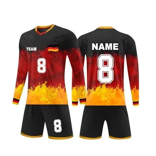 Produktbild: Universelles personalisiertes Fußballtrikot mit Langen Ärmeln für Kinder und Erwachsene, EM-Deutschland-Feiertrikot mit patriotischem Aufdruck